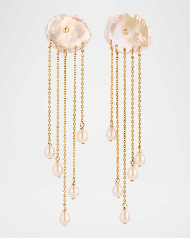 14K Yellow Gold Petal Pearl Dangle Earrings